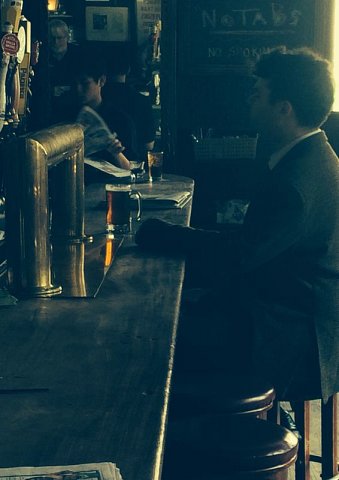 Our actor drinking a pint for art